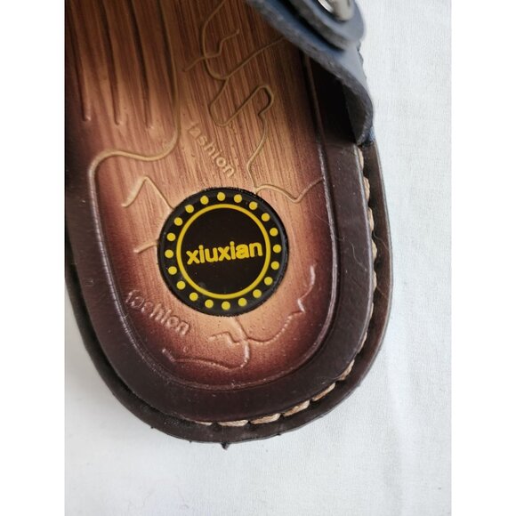 XiuXian Men's Navy Blue/Brown Fashion Leather Flip Flop Slipper Sandal Size 42 - Picture 10 of 10